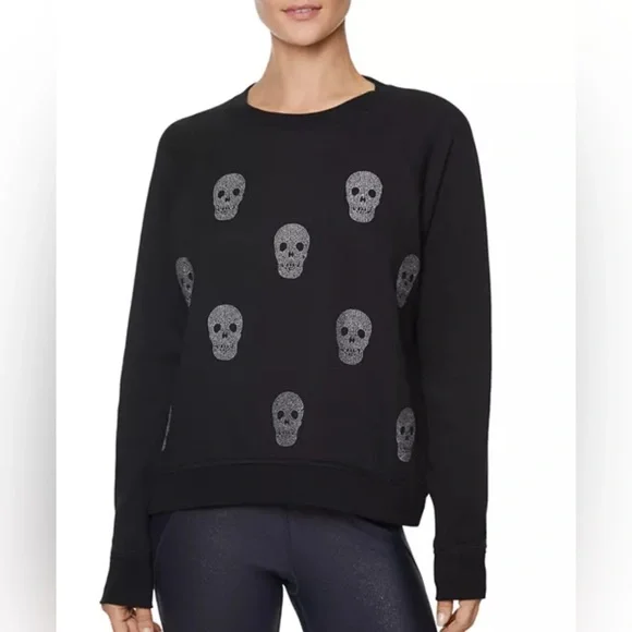Betsey Johnson Embellished Rhinestone Skull Fleece Sweatshirt Black-Small - VGUC - Picture 10 of 14